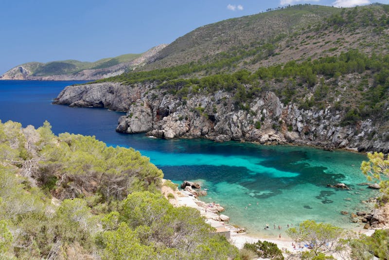 Crystal clear water and cliffs in Ibiza, Spain